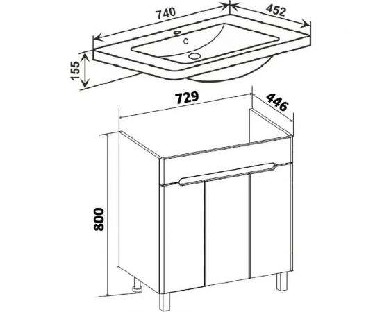 Тумба RUNO ПАРМА 75 3 двери, напольная под умывальник Omega 75 00-00001040 – изображение 7