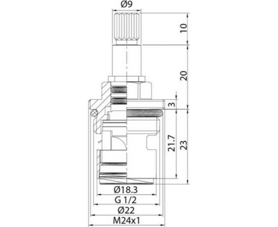 Керамическая кран-букса IDDIS 90° 20 зубцов M18x15 M21 h=53 мм 998CR532SM – изображение 7