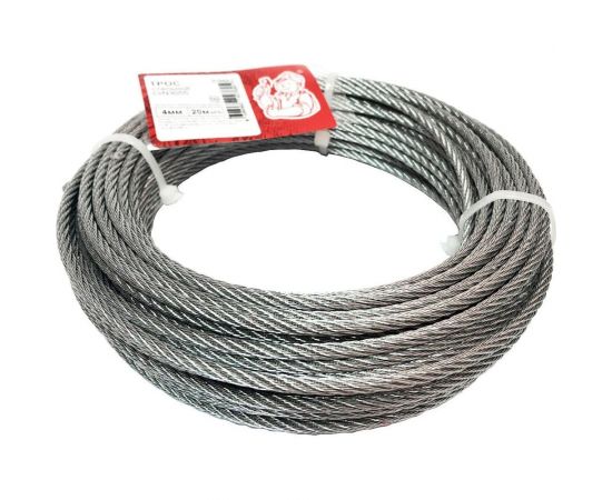 Стальной трос Стройбат DIN 3055, 4 мм, белый цинк, 20 м 249470 