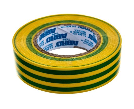 Изолента ABRO ПВХ, желто-зеленая, устойчива к растяжению, 18 мм х 18,2 м ET-900-20-R 