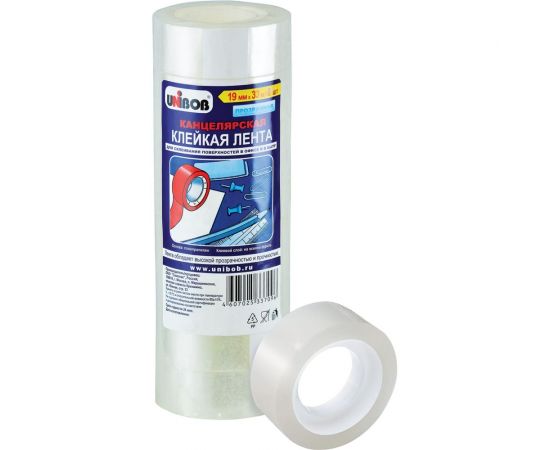 Клейкая канцелярская лента UNIBOB 19 мм х 33 м Прозрачный Упак 8 штук 214962 