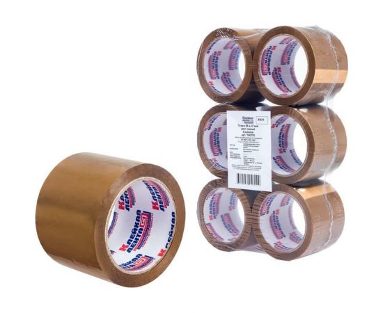 Упаковочная клейкая лента ООО Комус 75 мм х 66 м х 47 мкм, коричневая, Россия, 6 шт./уп. 1042783 – изображение 2