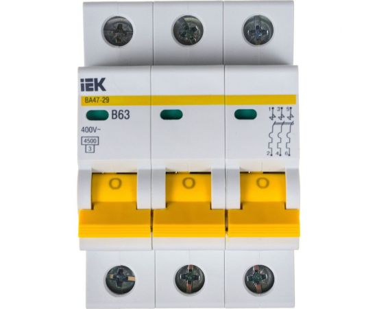 Автоматический модульный выключатель IEK, 3 полюса, B, 63А, ВА47-29, 4.5кА, ИЭК MVA20-3-063-B – изображение 4
