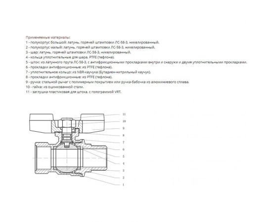 Кран шаровой VRT 1 1/4 вн/вн., рукоятка 528901 – изображение 9