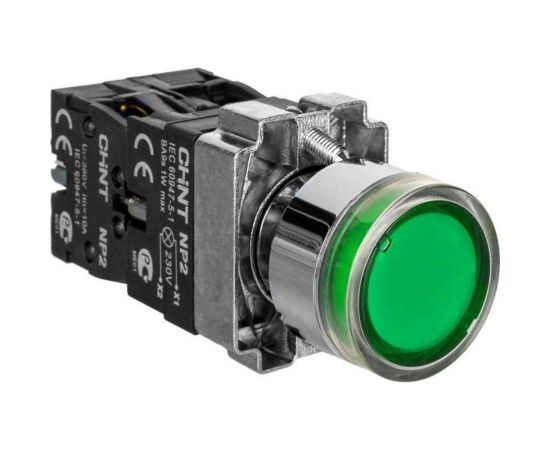 Кнопка управления CHINT NP2-BW3365 1НО+1НЗ зеленая AC/DC 230В(LED) IP40 574268 