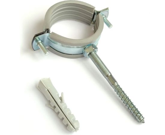 Металлический сантехнический хомут Хоммет 1 1/2” 47-52 мм, шпилька М8х70, дюбель 10х50 RUS064 