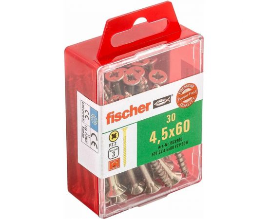 Шуруп для дерева Fischer fpf-sz 4,5x60 yzp, жёлт. цинк, 30 шт. 653960 