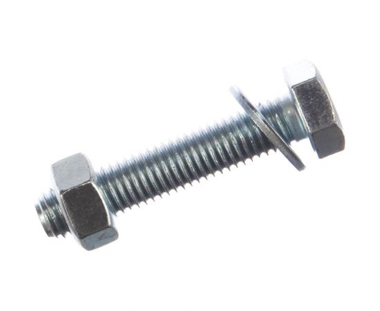 Болт Tech-Krep DIN933 с шестигранной головкой, оцинкованный М12х60 + гайка + шайба 2 шт - пакет 136924 