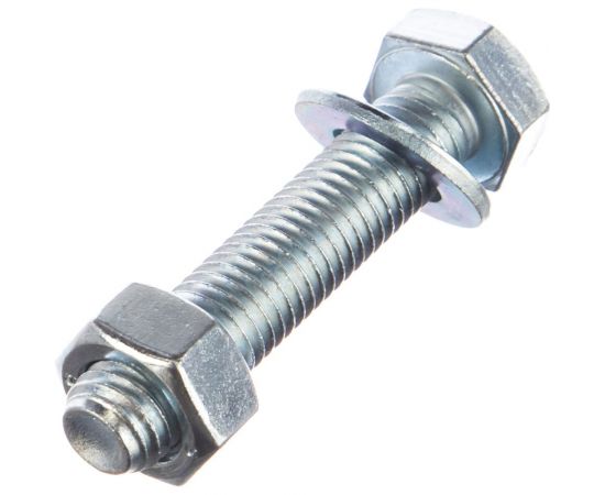 Болт Tech-Krep DIN933 с шестигранной головкой, оцинкованный М12х60 + гайка + шайба 2 шт - пакет 136924 – изображение 2