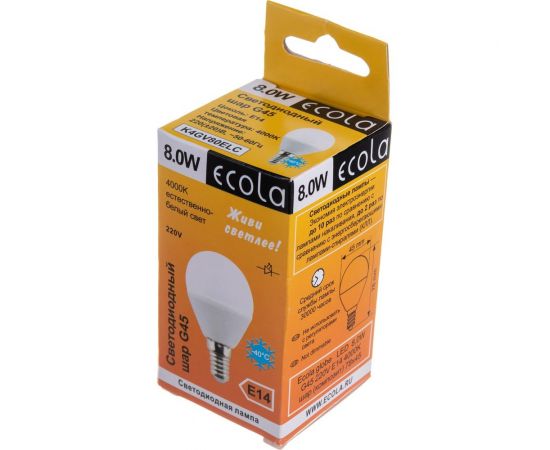 Светодиодная лампа Ecola globe LED 8,0W G45 220V E14 4000K шар композит 78x45 K4GV80ELC – изображение 4
