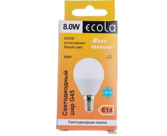 Светодиодная лампа Ecola globe LED 8,0W G45 220V E14 4000K шар композит 78x45 K4GV80ELC – изображение 5