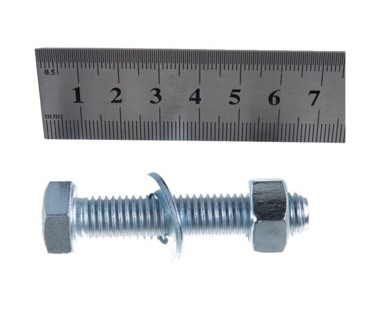 Болт Tech-Krep DIN933 с шестигранной головкой, оцинкованный М12х60 + гайка + шайба 2 шт - пакет 136924 – изображение 5