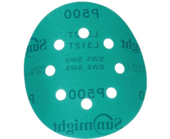 Круг шлифовальный FILM L312T (5 шт; 125 мм; на липучке; 8 отв; зелёный; P500) SUNMIGHT 53217R 