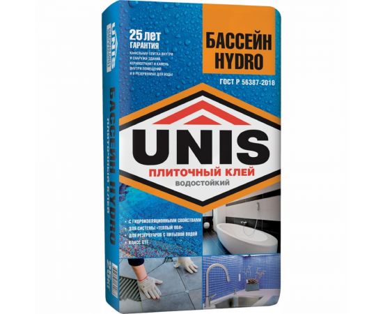 Плиточный клей UNIS Бассейн класс C1T, 25 кг 24669 4607005180087 