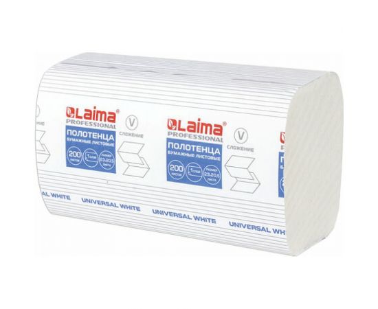 Бумажные полотенца ЛАЙМА H3 UNIVERSAL WHITE 200 шт, 1 слой, белые, 230x205 мм, 15 пачек, V-сложение 111342 