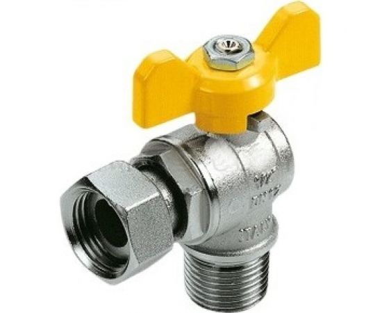 Кран сгон Tiemme НН 1/2 газовый угловой бабочка желтая 2220002 