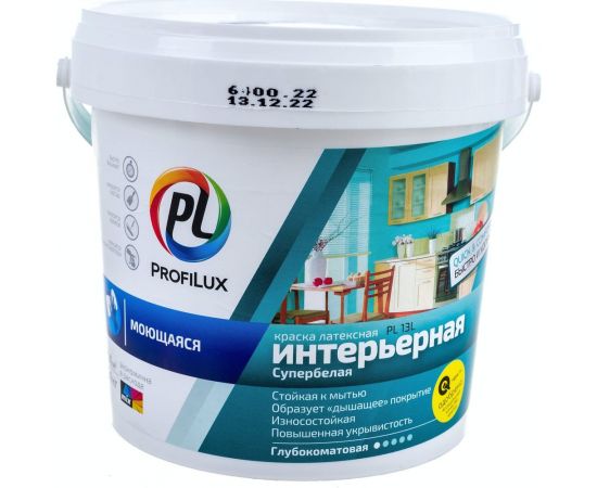 ВД краска Profilux PL- 13L латексная моющаяся супербелая база 1, 1,4 кг Н0000004180 
