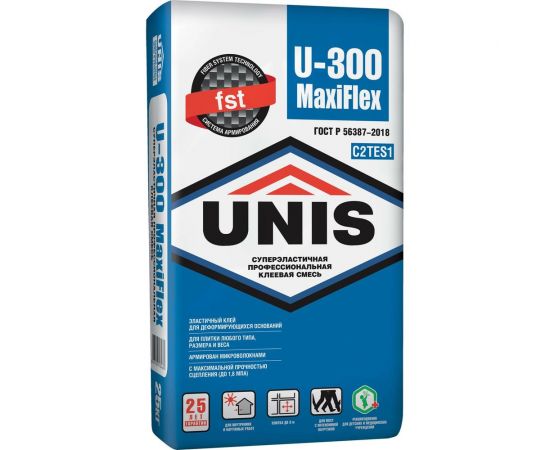 Плиточный клей UNIS U-300 MaxiFlex 25 кг, С2ТЕS1 4607005184689 