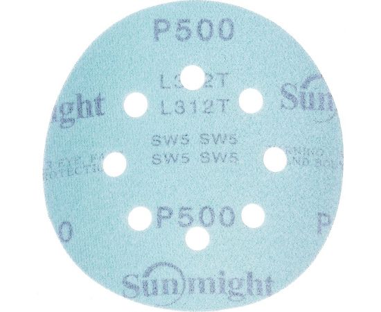 Круг шлифовальный FILM L312T (5 шт; 125 мм; на липучке; 8 отв; зелёный; P500) SUNMIGHT 53217R – изображение 2