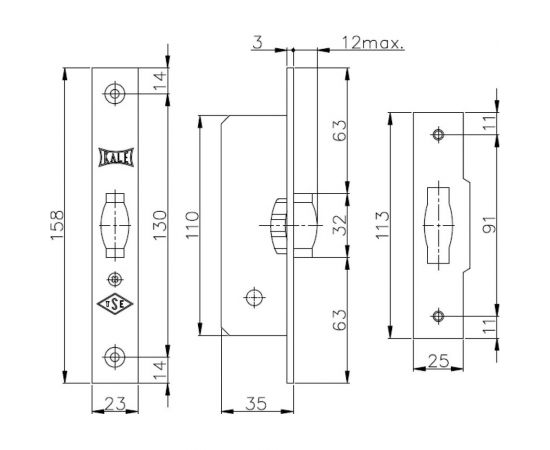 Врезная защелка KALE KILIT ролик 155/B, 35 мм, никель 7897 – изображение 2