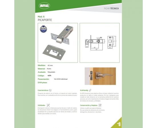 Дверная защелка Amig покрытие никель 6-45 NI – изображение 2
