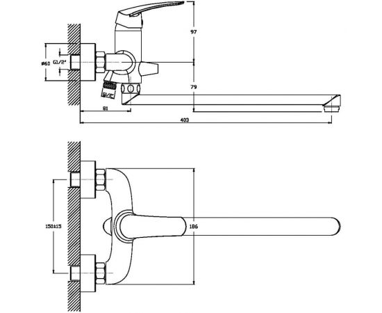 Универсальный смеситель для ванны Orange Alfi M18-211cr хром – изображение 2