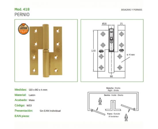 Навесная пружинная односторонняя петля латунь Amig D-левая 418-120x80 – изображение 2