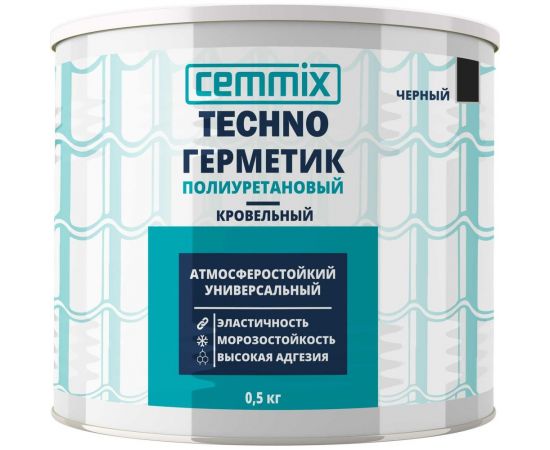 Герметик полиуретановый CEMMIX ""Кровельный"", банка 0,5 кг, цвет черный 85498737 