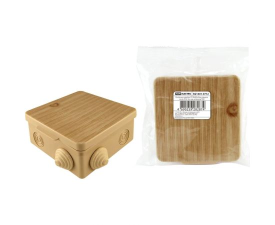 Распаечная коробка TDM ОП 80x80x50мм, крышка, ЭКО сосна, IP54, 7вх. инд. штрихкод SQ1401-0712 