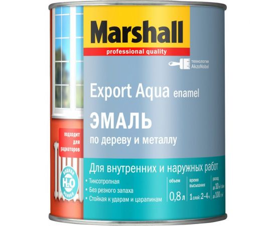 Водная эмаль MARSHALL EXPORT AQUA глянцевая, белая 0,8л 5235326 