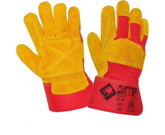 Спилковые комбинированные усиленные перчатки Диггер желтые пер611 