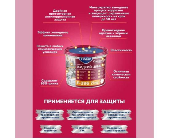 Цинконаполненный грунт-протектор Finlux F-296 жидкий цинк 2 кг 4603783207374 – изображение 3