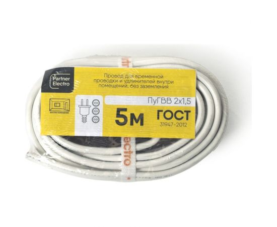 Провод Партнер-электро ПуГВВ 2x1,5 гост (5м) P056G-02N05MC-B005 – изображение 3