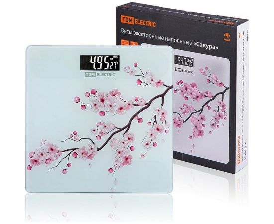 Электронные напольные весы TDM Сакура, стекло, деление 0,01 кг, макс. 180 кг, 28x28 см SQ4012-0001 