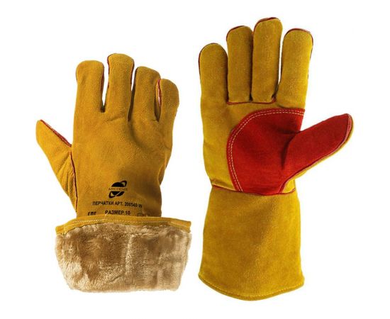 Зимние спилковые пятипалые краги ARCTICUS КРС желтые, АB класс, искусственный мех, р. 11 200540 W-111 