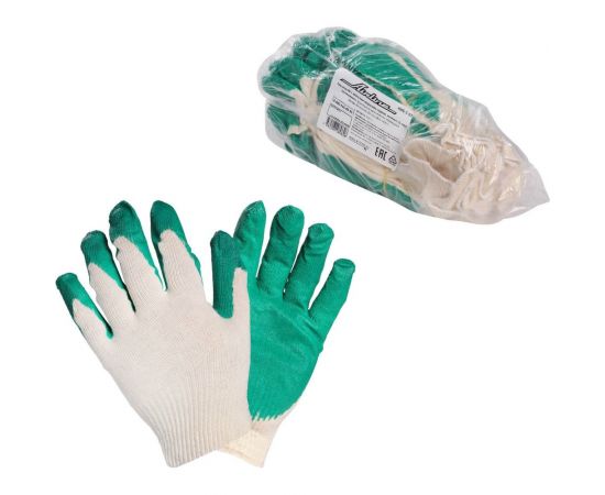 Хлопковые перчатки с латексным покрытием ладони Airline зеленые, 5 пар AWG-C-07 