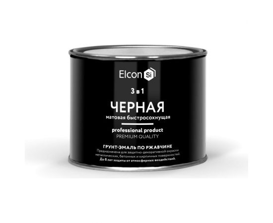 Быстросохнущая грунт-эмаль по металлу Elcon (3 в 1 по ржавчине; матовая; черная; 0,4 кг) 00-00462648 