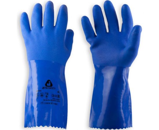 Защитные химические перчатки с покрытием из ПВХ Jeta Safety, синие, размер XL/10, JP711-XL – изображение 3