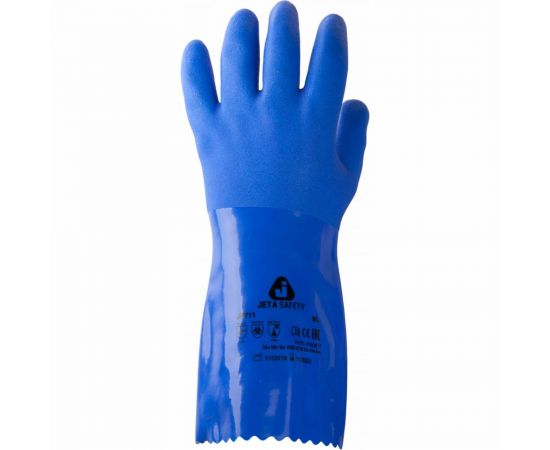 Защитные химические перчатки с покрытием из ПВХ Jeta Safety, синие, размер XL/10, JP711-XL – изображение 4
