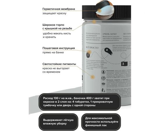 Краска для мебели и декора ATURI Design Меловой бархат mia нежный пепел, 0.4 кг T1-00010846 – изображение 7