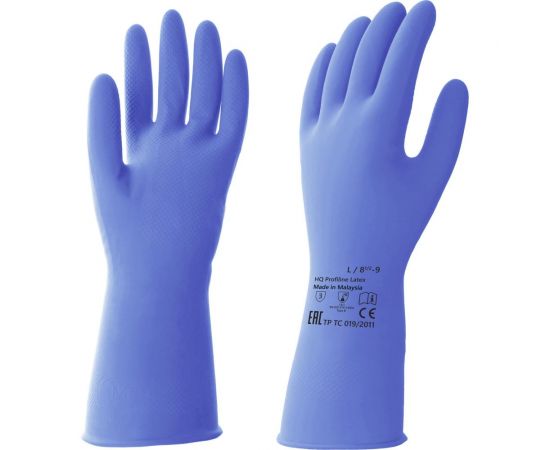 Латексные многоразовые перчатки HQ profiline синие, р. L 74735 