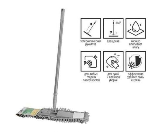 Швабра для пола с насадкой из шенилла PERFECTO LINEA Solid серая 43-492034 