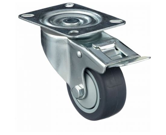 Колесо поворотное с тормозом (100 мм; грузоподъемность 100 кг; термопластичная серая резина; полипропилен) СТЕЛЛА-ТЕХНИК N48100TPRB 