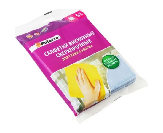 Вискозные салфетки PATERRA сверхпрочные, 30х38 см, 5 шт. в упаковке 406-062 – изображение 2