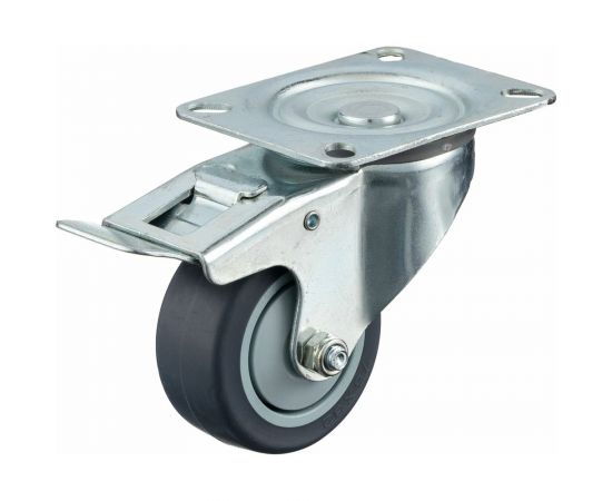 Колесо поворотное с тормозом (100 мм; грузоподъемность 100 кг; термопластичная серая резина; полипропилен) СТЕЛЛА-ТЕХНИК N48100TPRB – изображение 6