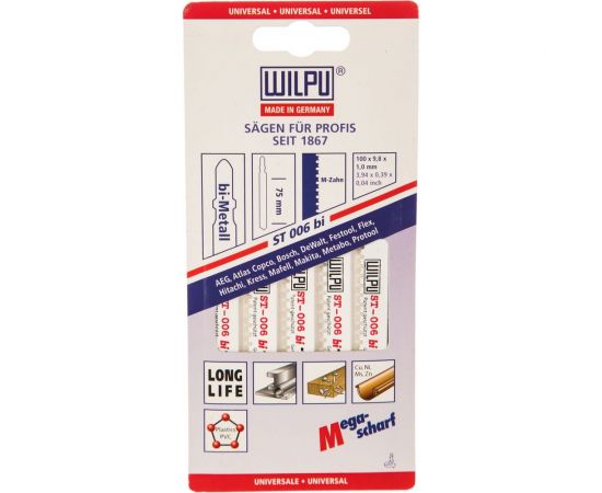 Пилка по металлу ST 006 bi (5 шт; 100х9.8х1 мм; 75 мм; BiM) WILPU 280000005 