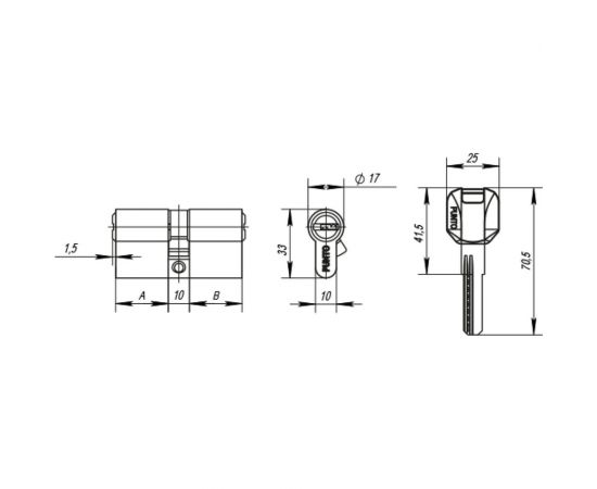 Цилиндровый механизм Punto Z400/100 mm (30+10+60) CP хром, 5 ключей 43925 – изображение 2