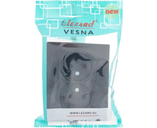 Двойная розетка Lezard VESNA с заземлением, ПБТ, чёрный бархат 742-4200-127B – изображение 5