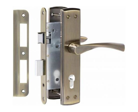 Врезной замок VETTORE 7255-4 AB в комплекте с ручкой, бронза 20283 