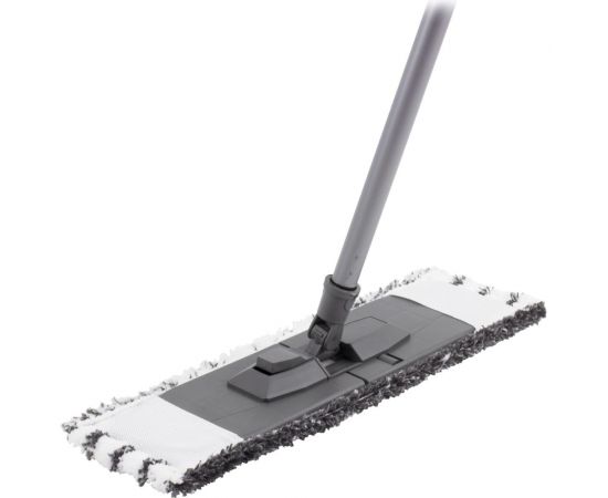 Швабра для влажной уборки InLoran плоская, микрофибра, серая 44х13 см, ручка 110см, арт. BS-043P 